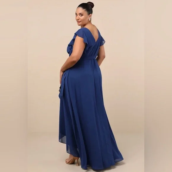 Lulu’s Ravishing Charm Dark Blue Ruffled Wrap High-Low Maxi Dress - Picture 6 of 15